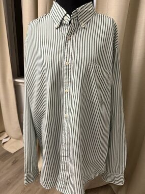 J. Crew Green and White Vertical Stripe Button-Down Shirt